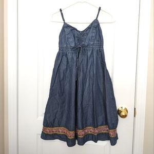 Mustang Denim Strap Midi dress with Embroidered hem